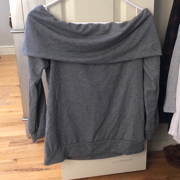 Gray Off Shoulder Long Sleeve - Picture 2 of 6